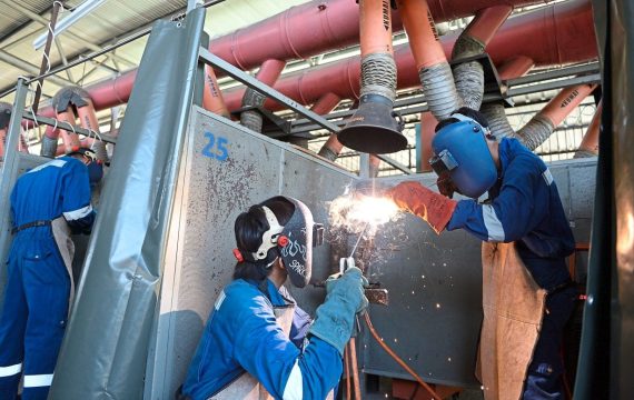 Welding trainess at Kolej Yayasan Sabah during class.